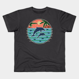 Dolphins - Rustic Sunset Paradise Scene Kids T-Shirt